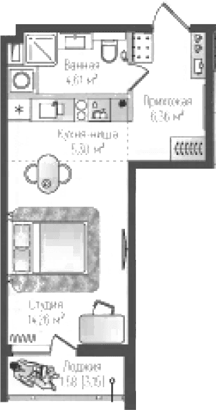 Планировка: Студия 30,5 м² в ЖК «Рига Хиллс»
