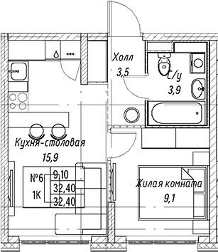 1-комнатная квартира