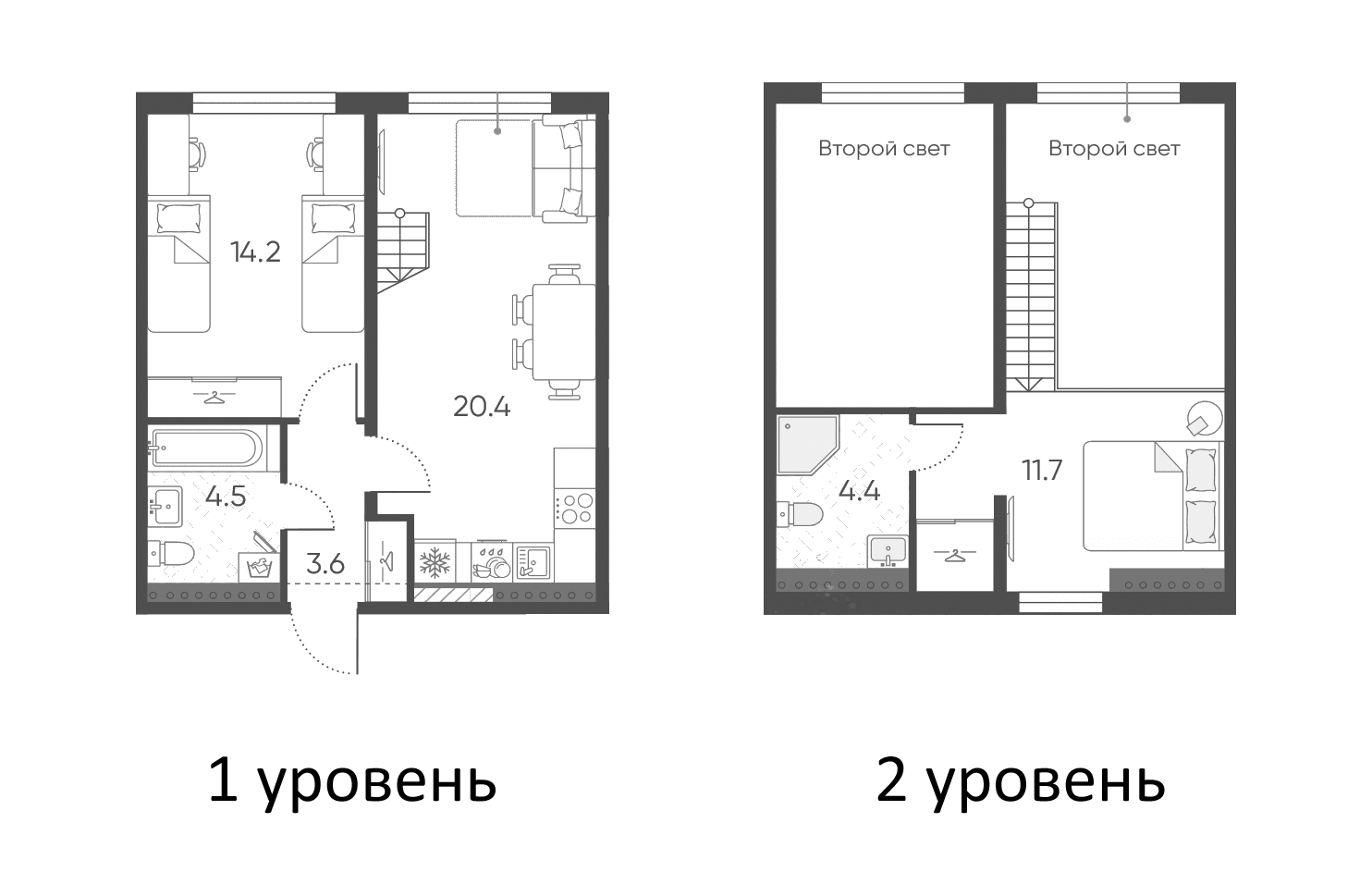 Планировка: Евродвушка 58,8 м² в ЖК «Пулково Лейк»
