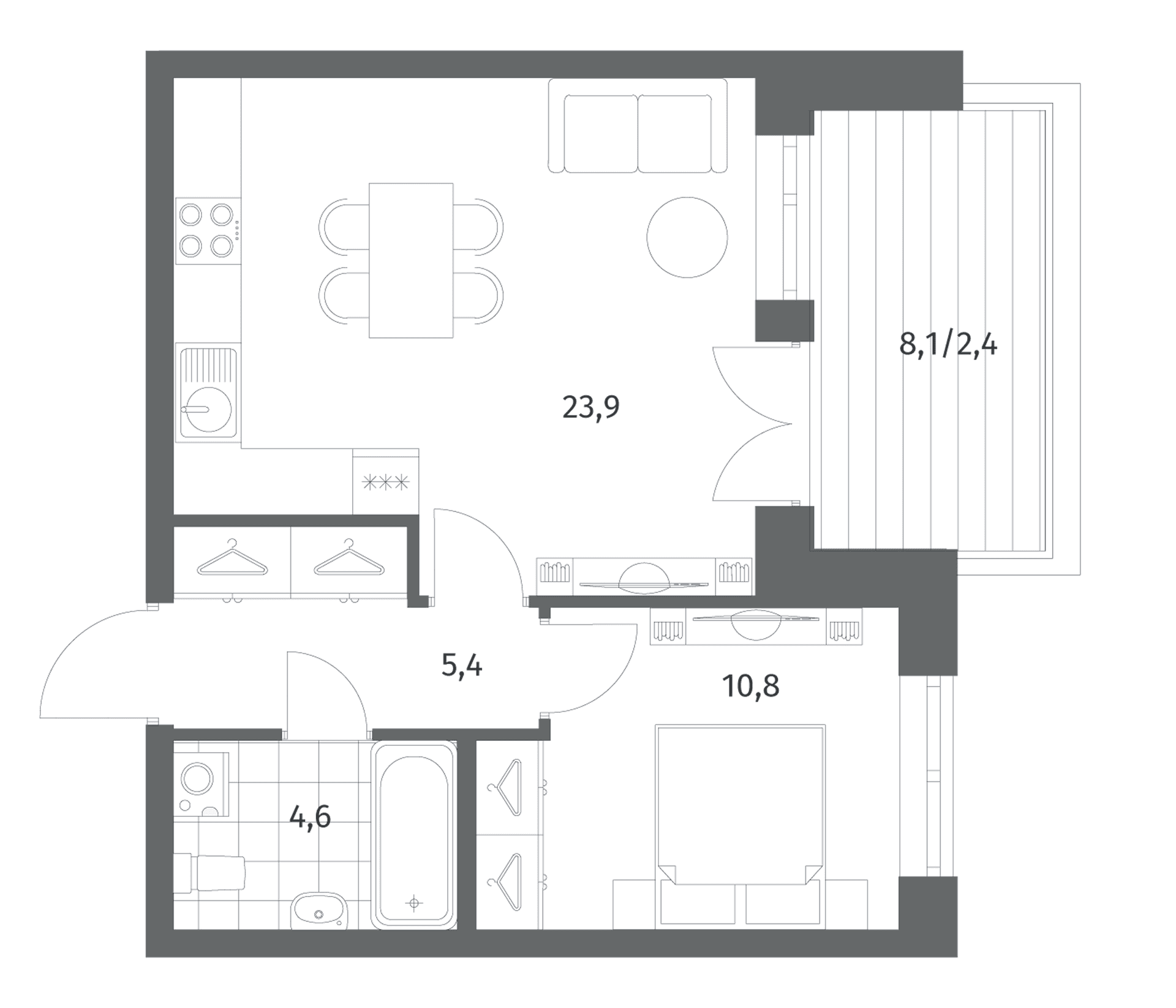 Планировка: Евродвушка 44,7 м² в ЖК «Новый Питер»