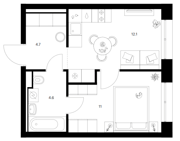 Планировка: 1-комнатная квартира 32,4 м² в ЖК «Зеленый парк»