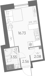 Планировка: Студия 24,9 м² в ЖК «Бульвар Грина»