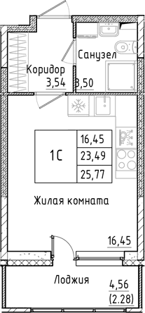 Планировка: Студия 23,5 м² в ЖК «Аквилон РекаПарк»