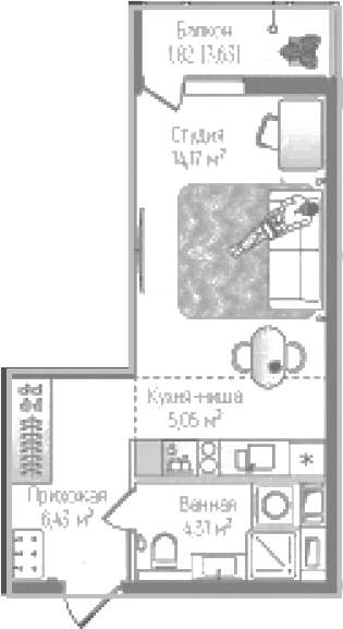 Планировка: Студия 30 м² в ЖК «Рига Хиллс»