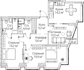 Планировка: 3-комнатная квартира 78,4 м² в ЖК «СЕЗАР БУДУЩЕЕ»