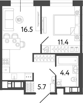 Планировка: Евродвушка 38 м² в ЖК «Передвижники 2»