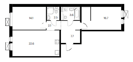 Планировка: 2-комнатная квартира 69,3 м² в ЖК «Белая Дача парк»
