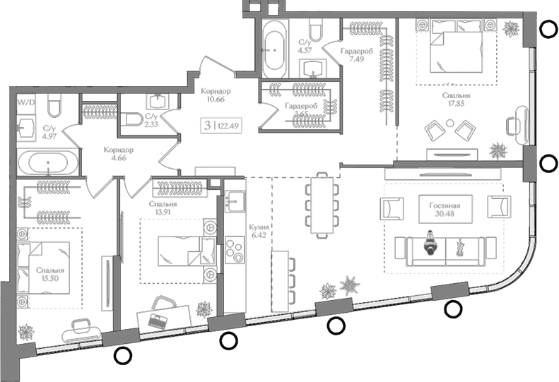 Планировка: Квартира евро-4 122,5 м² в ЖК «Преображенская площадь»