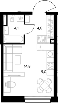 Планировка: Студия 30,1 м² в ЖК «Адмирал»