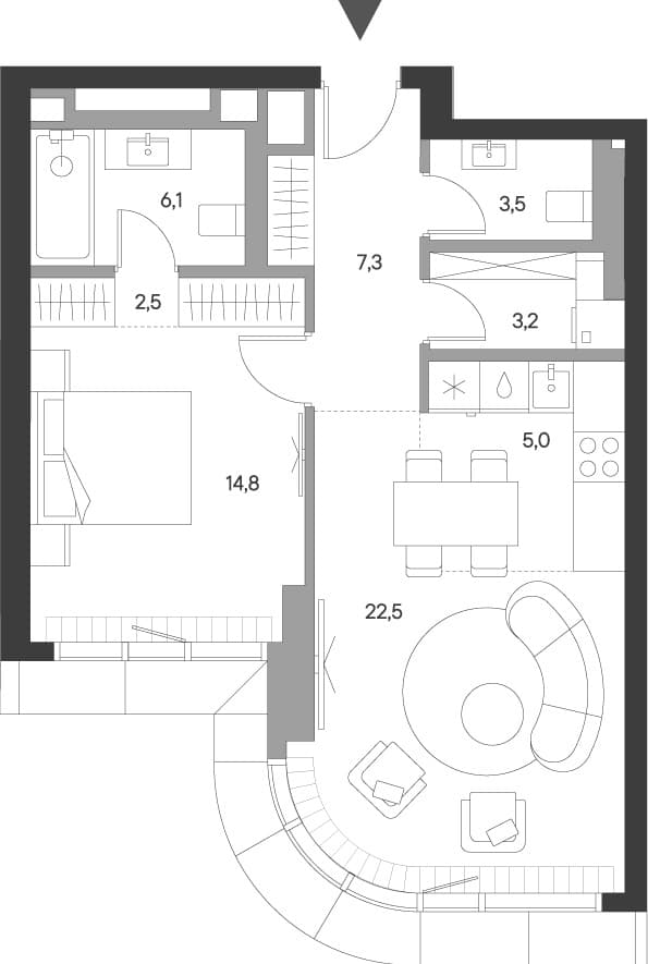 Планировка: Евродвушка 64,9 м² в ЖК «Springs»