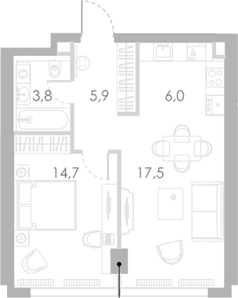 Планировка: Евродвушка 47,9 м² в ЖК «Ривер Парк Кутузовский»