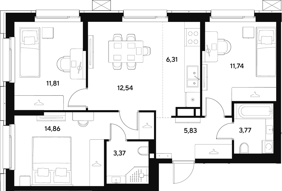 Планировка: Квартира евро-4 70,2 м² в ЖК «ЭВО»