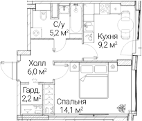 Планировка: 1-комнатная квартира 36,6 м² в ЖК «СЕЗАР БУДУЩЕЕ»