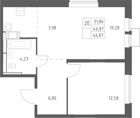 Планировка: Евродвушка 46,9 м² в ЖК «Большое Путилково»