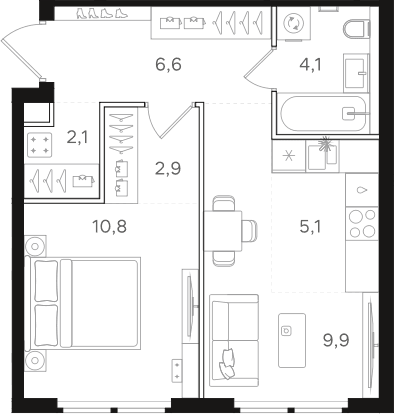 Планировка: 1-комнатная квартира 41,5 м² в ЖК «НАЗАРЕ»