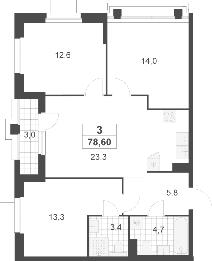 Планировка: Квартира евро-4 77,1 м² в ЖК «Деснаречье»