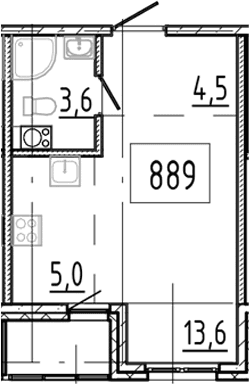 Планировка: Студия 26,7 м² в ЖК «Клюква.Парк»