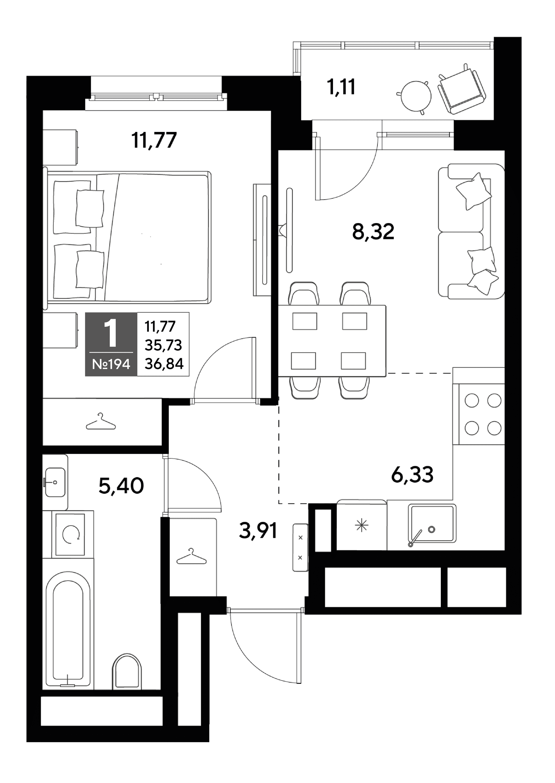 Планировка: Евродвушка 35,7 м² в ЖК «Догма Юкки»