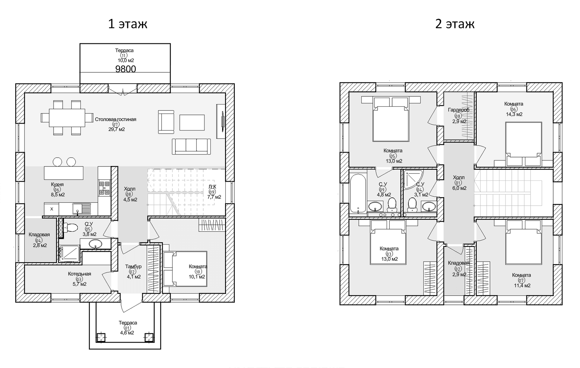 Планировка: Коттедж 145,6 м² в ЖК «Коттеджный поселок Крекшино»