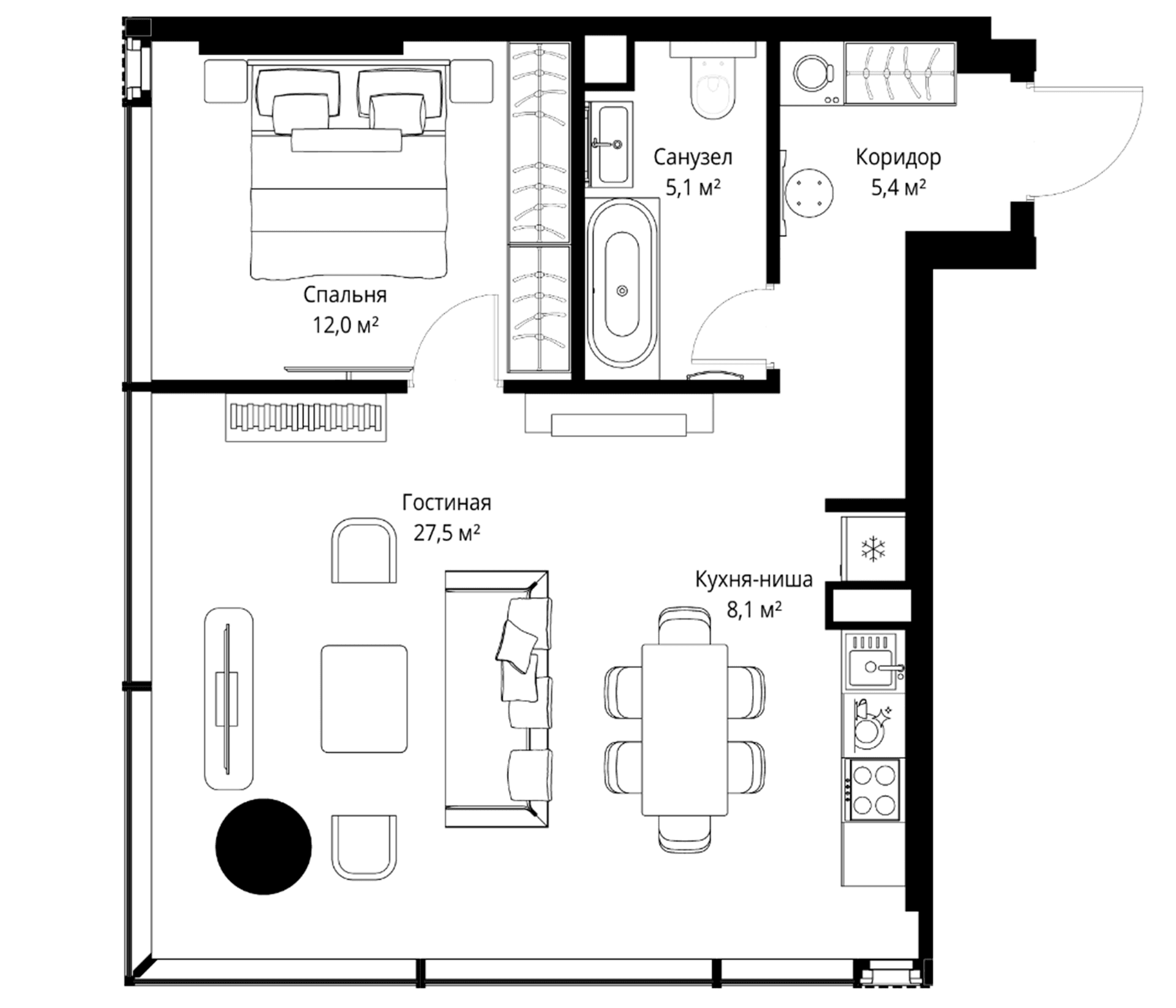 Планировка: Евродвушка 58,1 м² в ЖК «Слава»