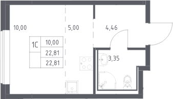 Планировка: Студия 22,8 м² в ЖК «Прибрежный Парк»