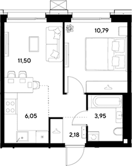 Планировка: Евродвушка 34,5 м² в ЖК «ЭВО»