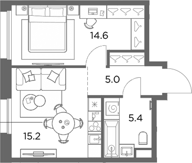 Планировка: 1-комнатная квартира 40,2 м² в ЖК «Станиславский»