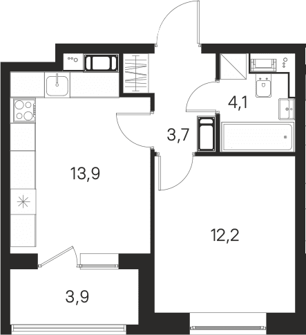 Планировка: 1-комнатная квартира 33,9 м² в ЖК «М36»