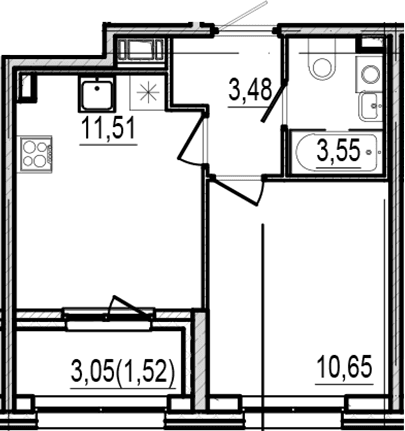Планировка: Евродвушка 29,2 м² в ЖК «Оптимист»