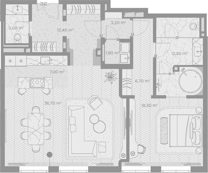 Планировка: 1-комнатная квартира 100,5 м² в ЖК «Николь»