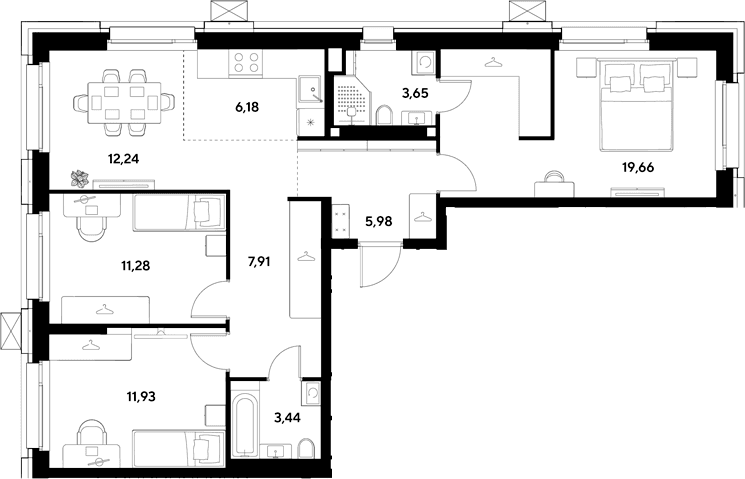 Планировка: Квартира евро-4 82,3 м² в ЖК «ЭВО»