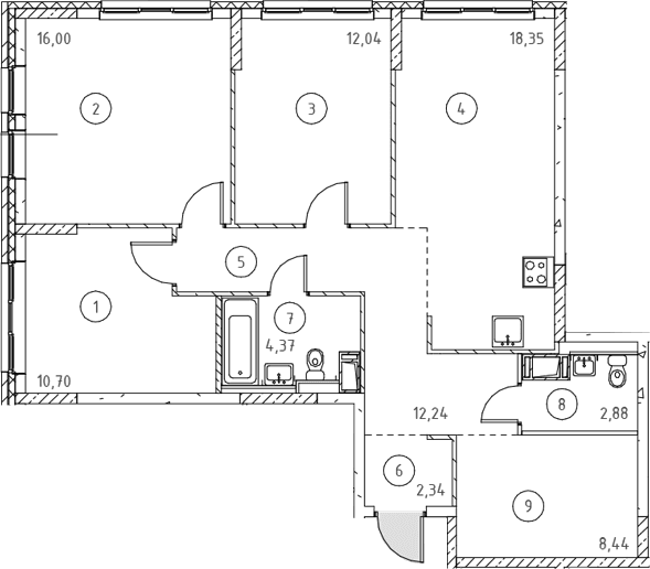 Планировка: Квартира евро-4 87,4 м² в ЖК «Новое Колпино»