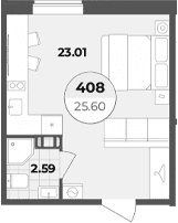 Планировка: Студия 25,6 м² в ЖК «Апарт-отель Лиговский 127»