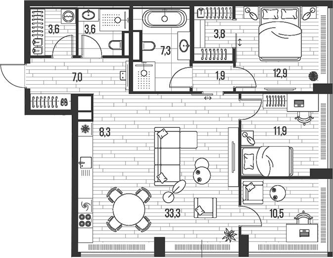 Планировка: Квартира евро-4 104,1 м² в ЖК «HIGH LIFE»