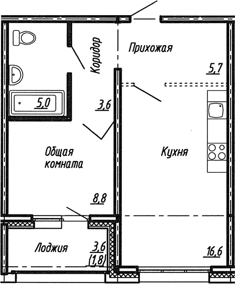 Планировка: Евродвушка 39,7 м² в ЖК «Сибирь»