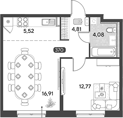 Планировка: Евродвушка 44,1 м² в ЖК «Космопарк»