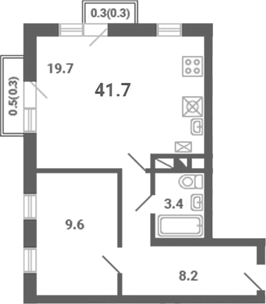 Планировка: 1-комнатная квартира 40,9 м² в ЖК «Южная Долина»