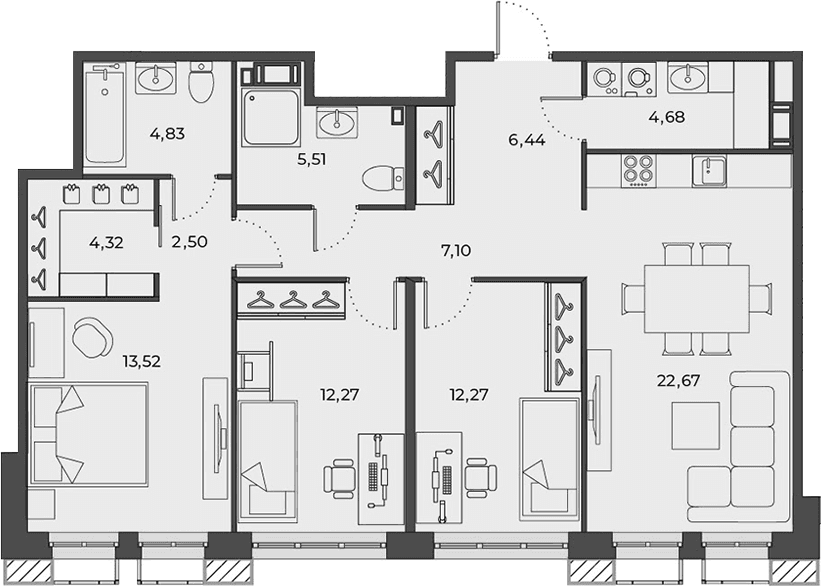 Планировка: Квартира евро-4 97,9 м² в ЖК «Взлетная 16»