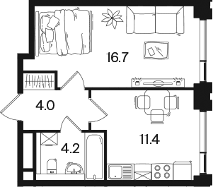 Планировка: 1-комнатная квартира 36,3 м² в ЖК «РАКУРС»