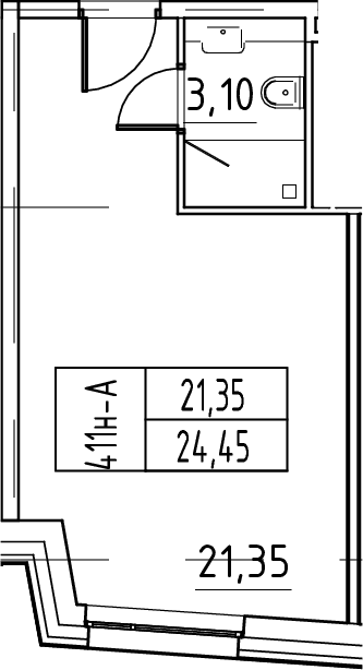 Планировка: Студия 24,5 м² в ЖК «ЙЕС Лидер»