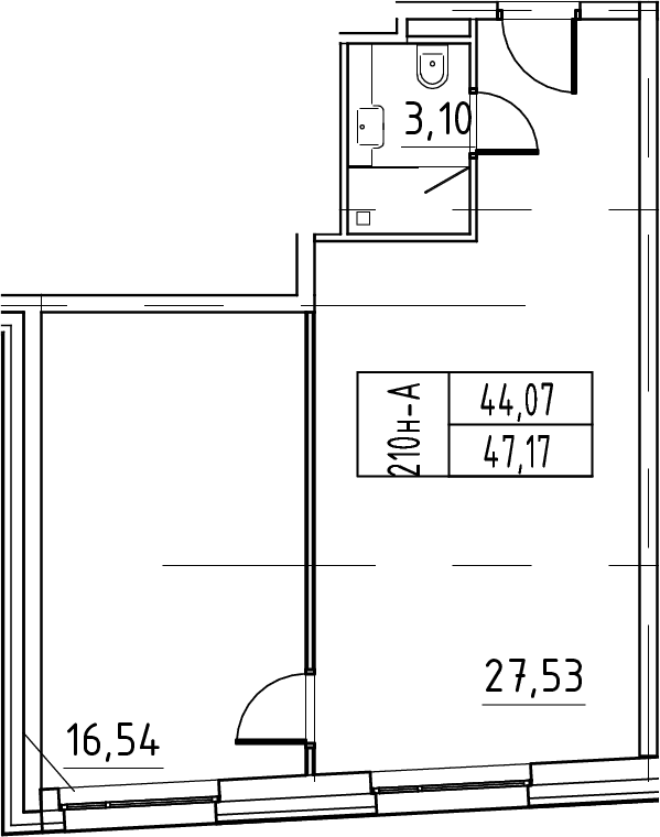Планировка: Евродвушка 47,2 м² в ЖК «ЙЕС Лидер»