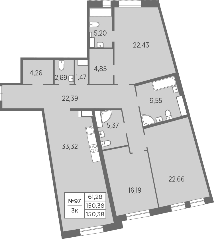 Планировка: Квартира евро-4 150,4 м² в ЖК «Северная Корона»