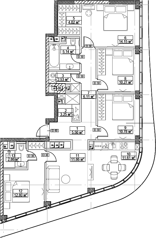 Планировка: Квартира евро-5 100,7 м² в ЖК «Сити Бэй»