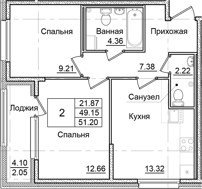 2-комнатная квартира