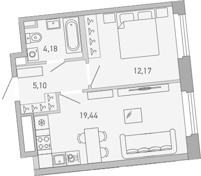 Планировка: 1-комнатная квартира 40,9 м² в ЖК «Министр»