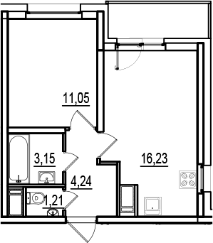 Планировка: Евродвушка 35,9 м² в ЖК «ИСКРА-Сити»