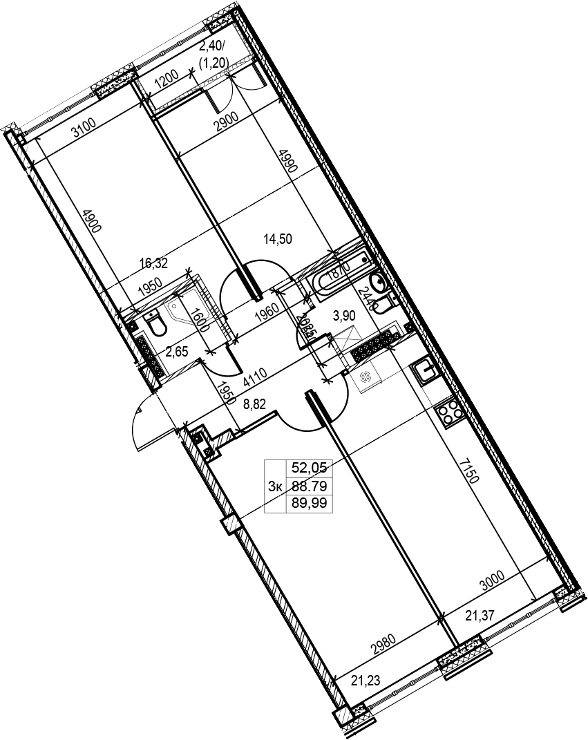 Планировка: Квартира евро-4 88,4 м² в ЖК «Neva Residence»