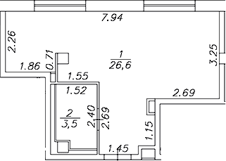 Планировка: Студия 30,1 м² в ЖК «Artel 17/52 (бывш. Глер)»