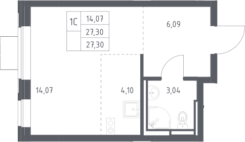 Планировка: Студия 27,3 м² в ЖК «Богдановский лес»