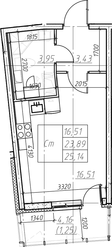 Планировка: Студия 23,9 м² в ЖК «Левитан»